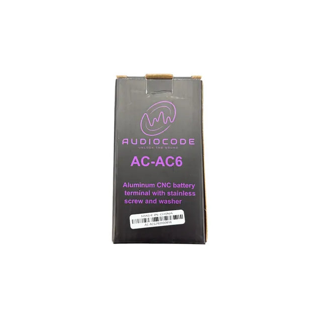 AudioCode AC-AC6 aluminum battery terminal retail box with label and product details