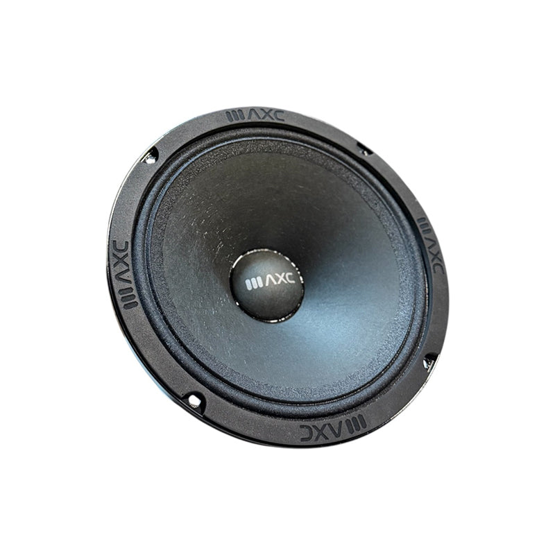 Black 8-inch midrange speaker with dust cap and AXC logo center