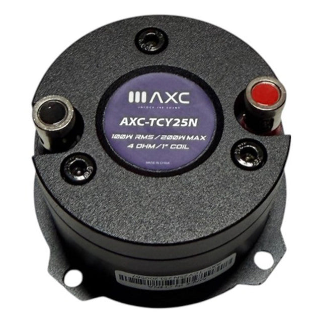 3 in pro tweeter back with mounting holes and label, red and silver terminals