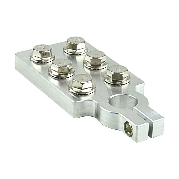 Metal negative multi-cable battery terminal with four threaded studs