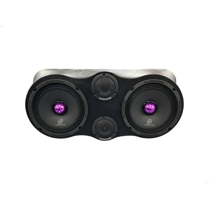 Car speaker pair with two 6.5 in coaxial drivers and purple LED center rings