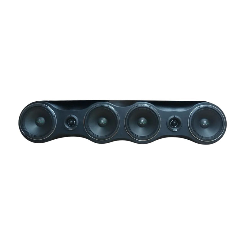 Car audio speaker pod with five round drivers in a black housing