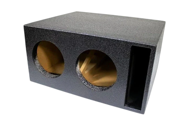 Dual 8-inch ported subwoofer enclosure with two circular speaker openings