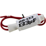 Audiopipe BB-133 13uF inline noise filter with red wire leads and white body