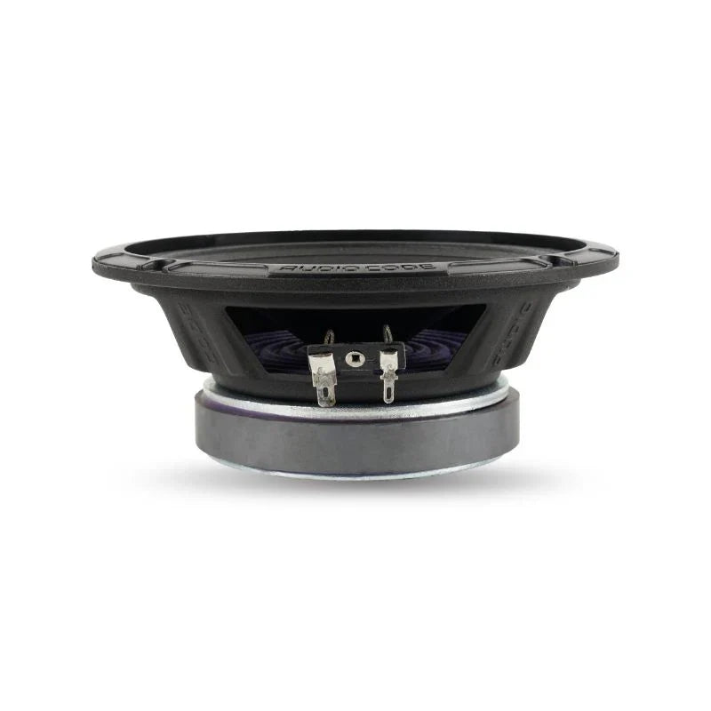 6.5 in midrange speaker driver backside with screw terminals and metal frame