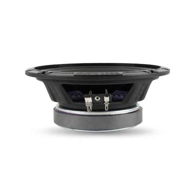 6.5 in midrange speaker driver backside with screw terminals and metal frame