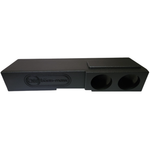 Black dual 8-inch subwoofer box with two round speaker openings and omp bass-maxx logo