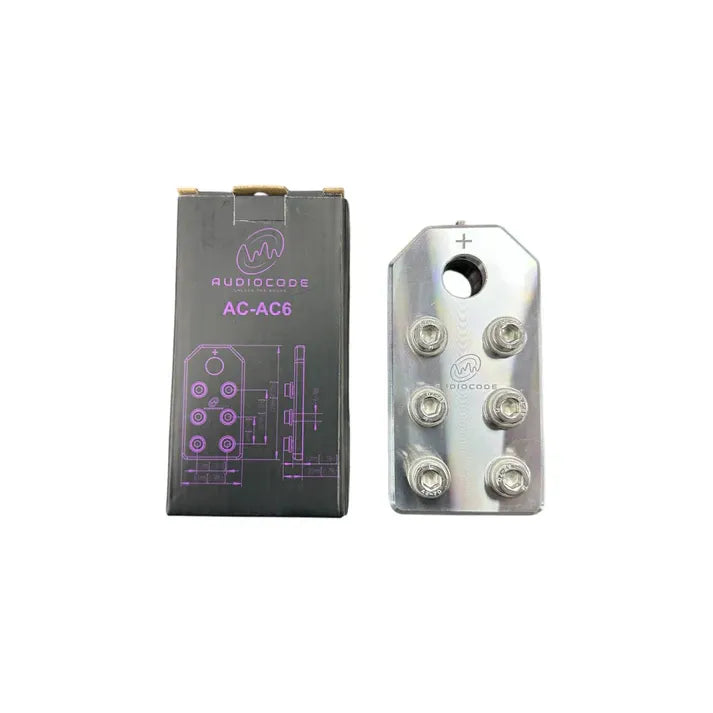 Aluminum battery terminal with stud screws and plus sign, flat 6 spot (single)