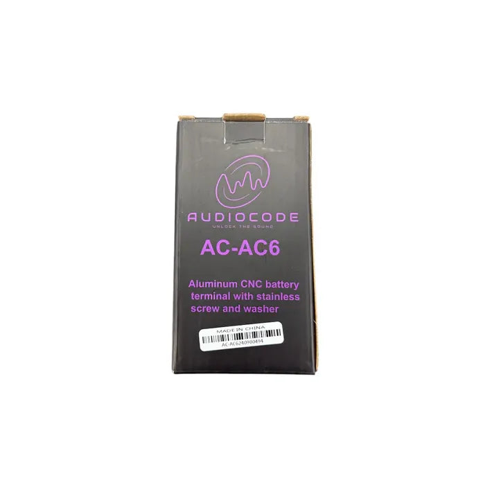 AudioCode AC-AC6 aluminum battery terminal retail box with label and product details
