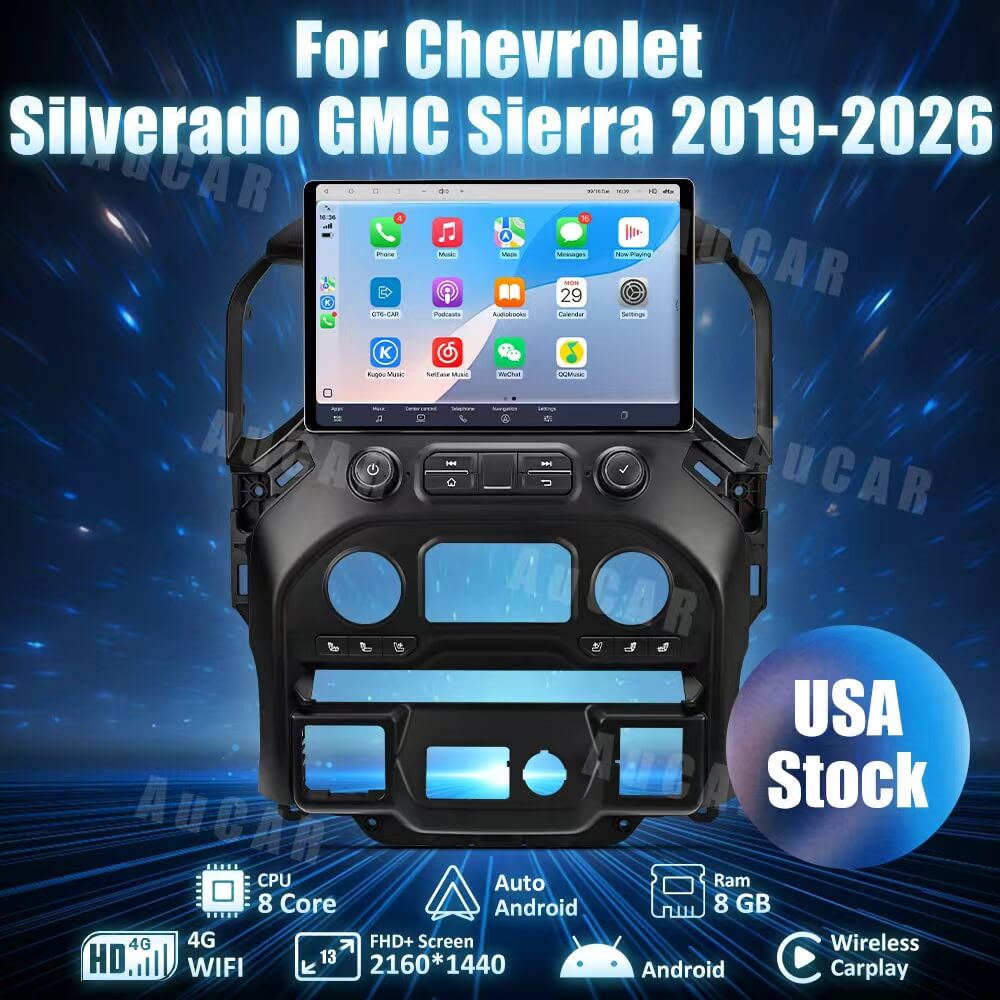 AuCar Android 13″ Car Radio GPS Navigation For GMC Sierra Chevrolet Silverado 2019-2026