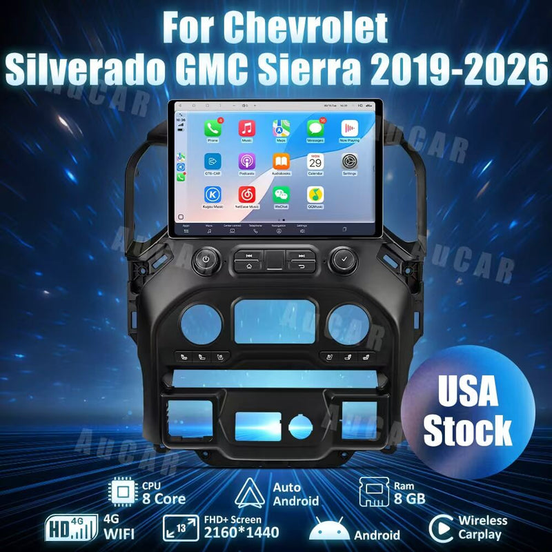 AuCar Android 13″ Car Radio GPS Navigation For GMC Sierra Chevrolet Silverado 2019-2026