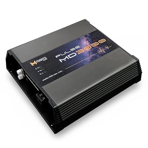 Marts Digital MD3000 car amplifier with heat sink grille and blue Pulse MD3000 label