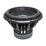 15-inch subwoofer speaker with black cone, visible binding posts and protective grille