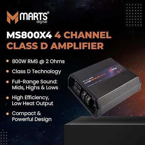 Marts digital MS800X4 4-channel Class D amplifier, front connector panel and label