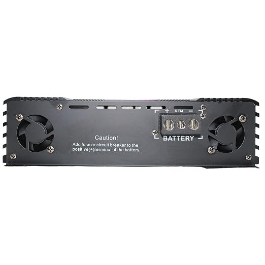 Digital monoblock amplifier with two rear cooling fans and battery terminals