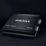 200W 2-channel car amplifier with AVATARA logo on black metal chassis, model ABR-200.2