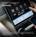 Otto Cast mini wireless adapter connected to car display showing app icons and phone
