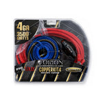 4-gauge amplifier wiring kit in retail box with red and blue cable sets
