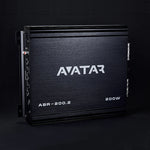 Black 2-channel car amplifier with AVATARA logo, ABR-200.2 model marking, and 200W rating
