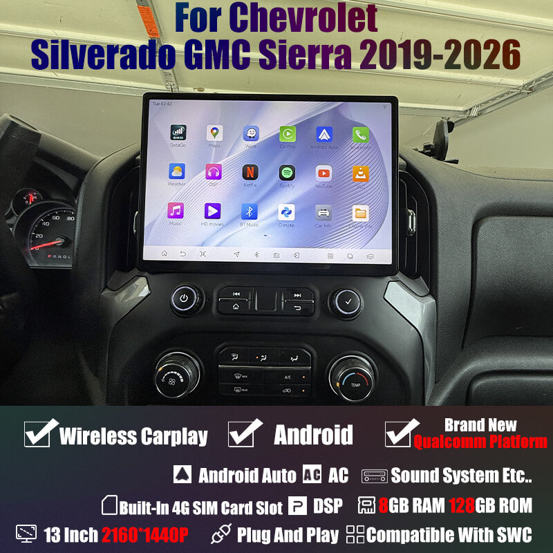 AuCar Android 13″ Car Radio GPS Navigation For GMC Sierra Chevrolet Silverado 2019-2026