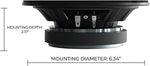 Speaker mounting dimension diagram: 2.17 in depth, 6.34 in diameter for Orion 8-inch
