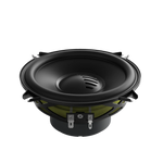 Black car audio woofer with top grille and visible mounting basket