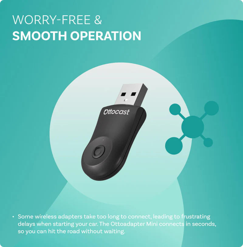 Otto Cast mini wireless adapter, black USB dongle with LED button in hand
