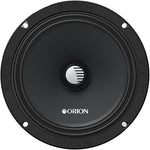 ORION slim midrange speaker front view, black cone with silver ORION logo