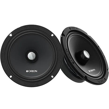 Orion black 8-inch shallow midrange speaker pair with dual front driver cones