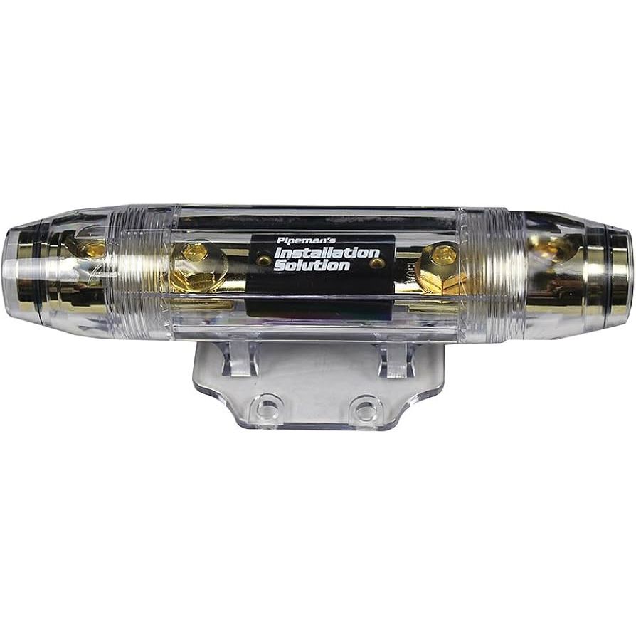 Audiopipe heavy-duty fuse holder for 0–4 gauge wires with clear housing and mounting bracket