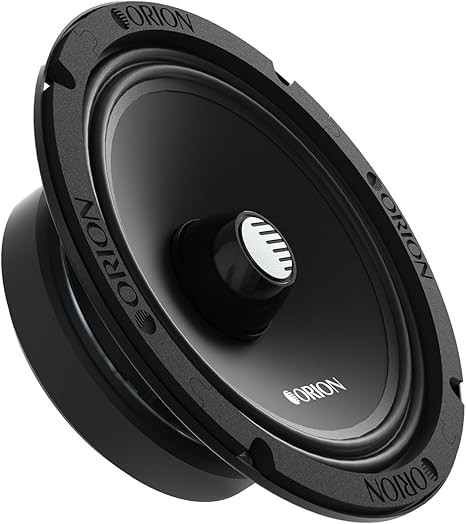 Orion black 8-inch shallow midrange speaker with angled driver and dust cap