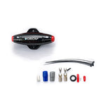 Amplifier wiring kit with black power distribution block, cables, and terminal hardware