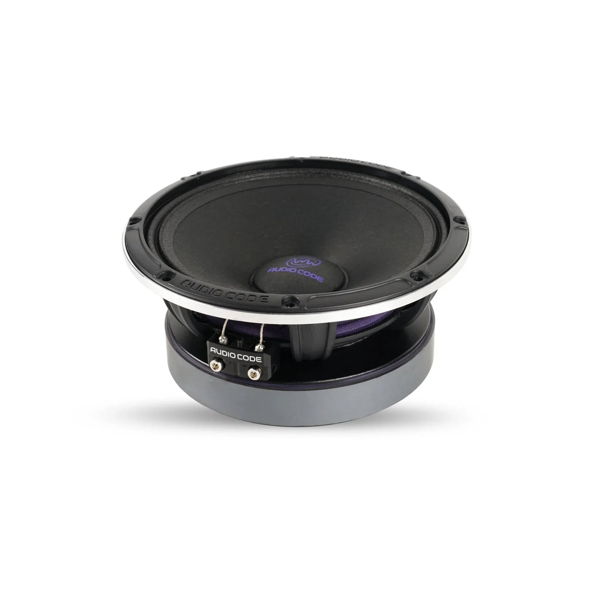 6.5 in midrange car speaker with black cone and mounting basket