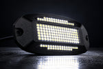 Black LED rock light with two rectangular Pure White LED arrays and mounting holes