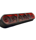 Car speaker pod with four round speaker drivers and red LED ring illumination