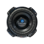 Dual 8-inch subwoofer driver with Nemesis Audio logo and textured black cone