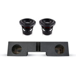 Dual 8-inch subwoofer box with two black drivers and circular cutouts