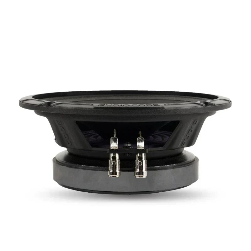 Black 6.5 in woofer viewed from side with dual spring terminals