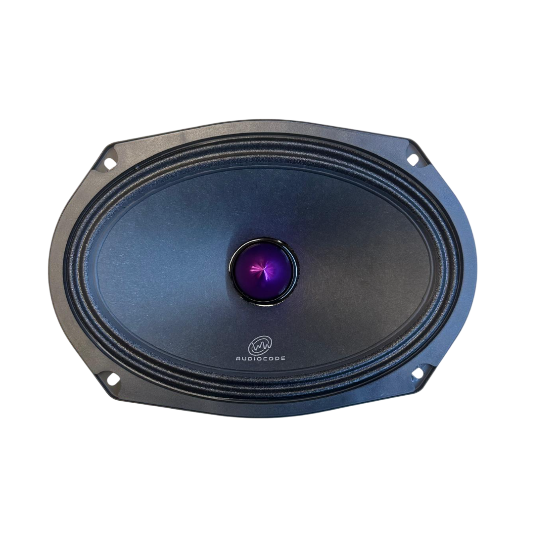 6x9 midrange speaker with blue cone and purple bullet center, single unit