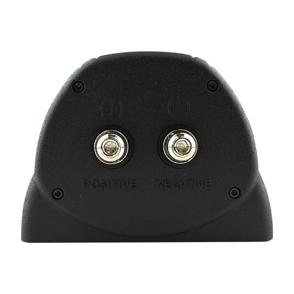 Car power capacitor with positive and negative terminals and metal bolt posts