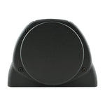 Black car power capacitor end cap with circular cover and visible screw points