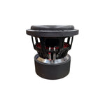 8-inch car subwoofer showing open basket and exposed terminals, top view
