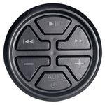 Black circular control button panel with AUX and playback icons