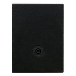 Car audio speaker enclosure rear panel with black fabric and circular speaker terminal