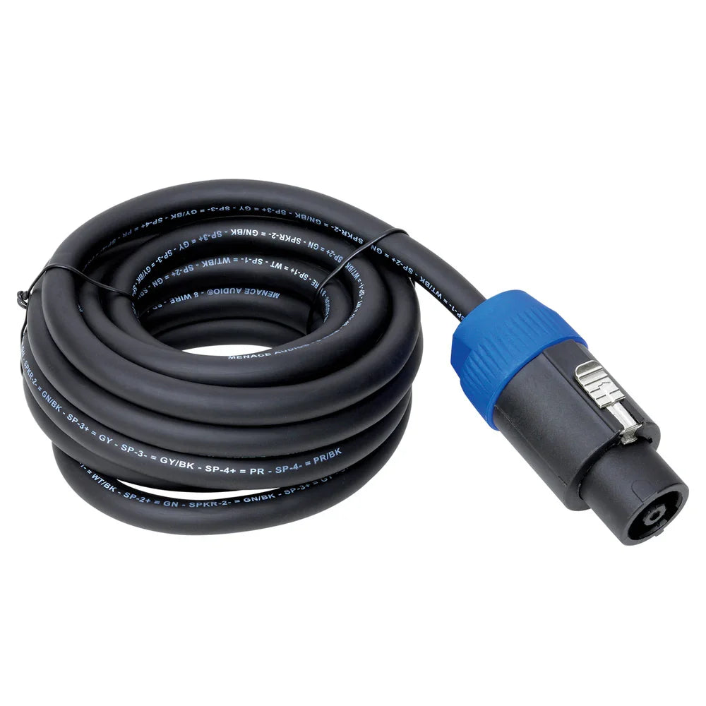 Speaker wire cable with blue-and-black connector for car audio speaker enclosure