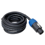 Black speaker wire with blue connector and round audio plug