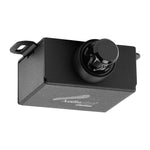AudioPipe line output converter end view with round black power knob and mounting tab