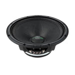 Black car audio speaker driver with dust cap and surround mounting holes