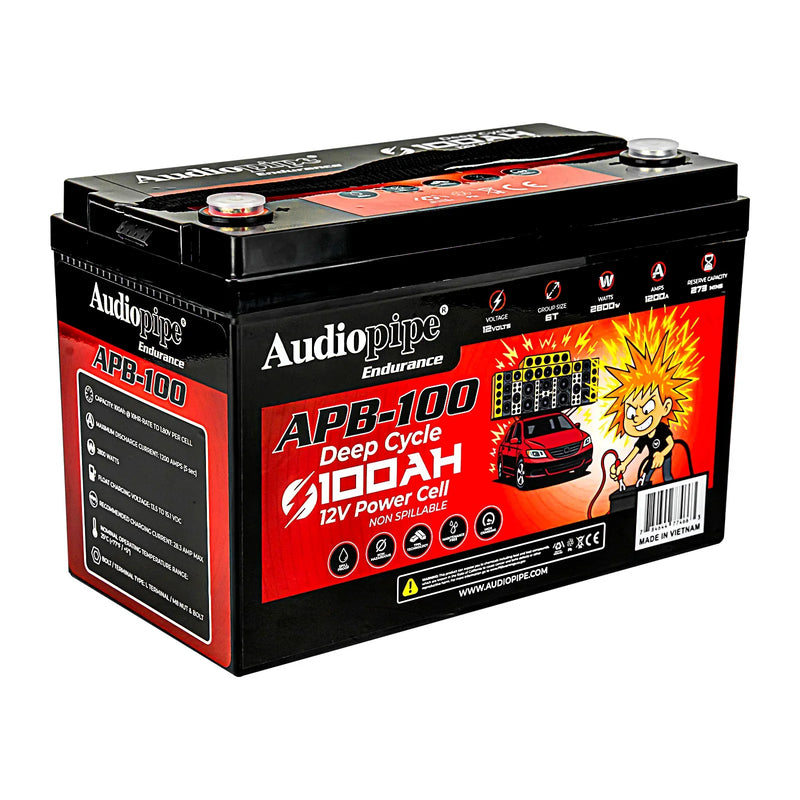 Audiopipe APB-100 12V deep cycle battery, 100Ah, top terminals
