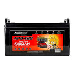 Audiopipe APB-120 deep cycle 12V battery, front label on black case with top handle